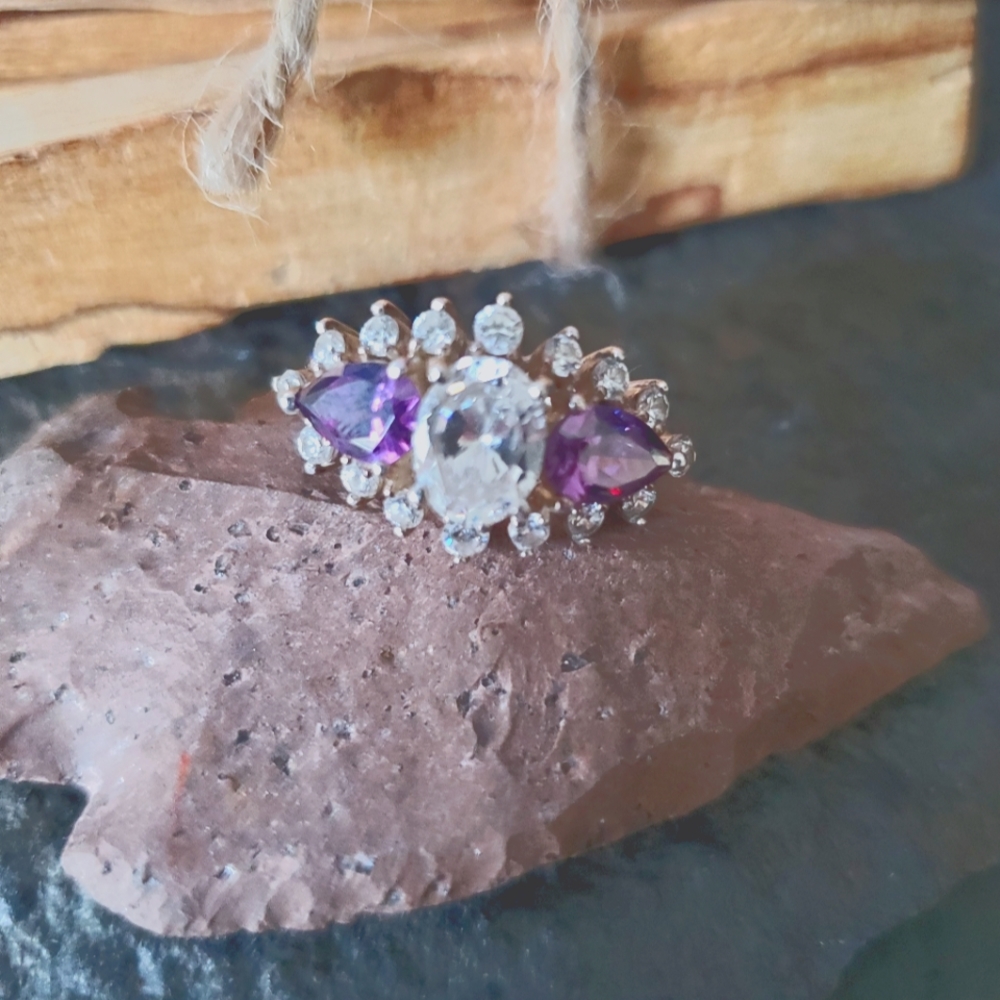 Amazing Vintage Sterling CZ Amethyst and CZ Diamond Ring From the 60's